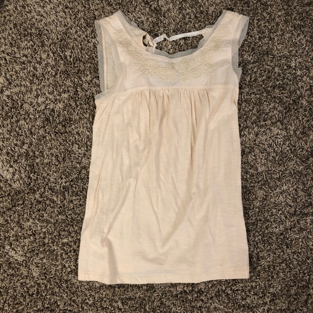 Ann Taylor LOFT Cream Tank Top with Embroidery